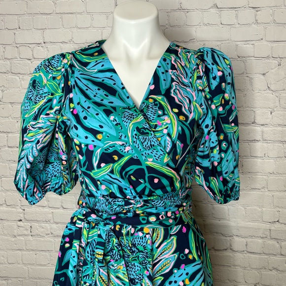 Lilly Pulitzer Juney Midi Dress in Low Tide Navy and Turquoise Size 6 - Picture 4 of 12